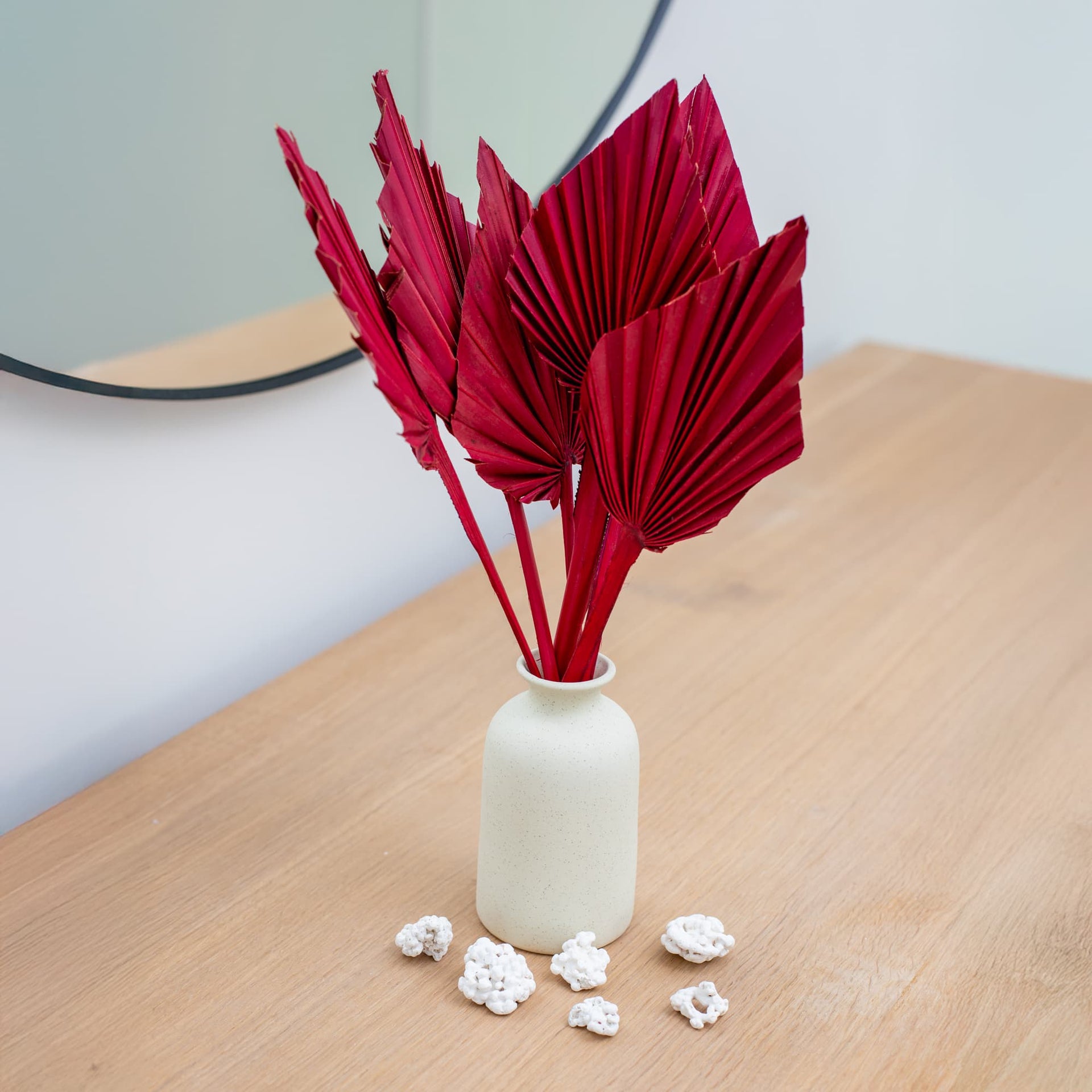 Dried painted pointed palm leaves – BURGUNDY RED